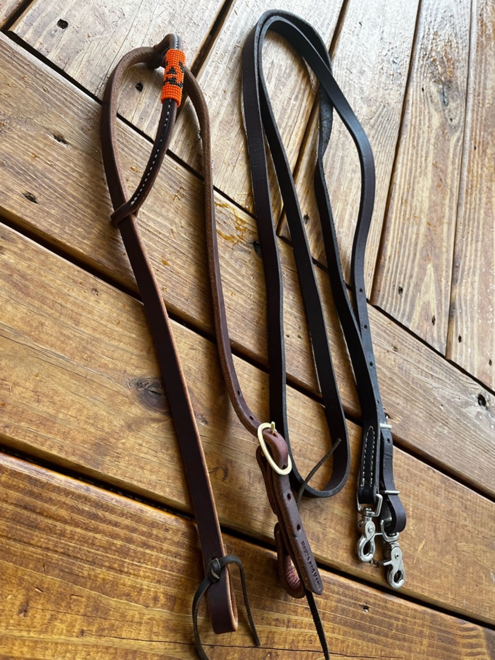 Pumpkin beaded HUSTLE AND HOME headstall & barrel rein